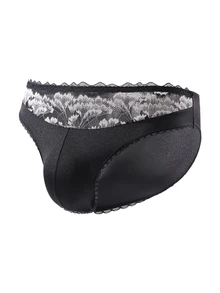 Manfinity Underwear&Sleepwear Basics Lace Wavy Trim Briefs, 1pc - Black - View 3