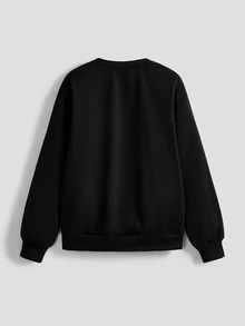 ROMWE Grunge Punk Dark Vintage Cat Graphic Pullover Sweatshirt For Women - Black - View 2