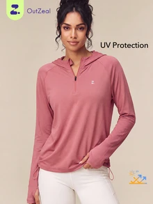 OutZeal Women Sport Pink Sweatshirt Hiking Workout Running UV Protection Long Sleeve Outdoor Hoodie - Baby Pink - View 1