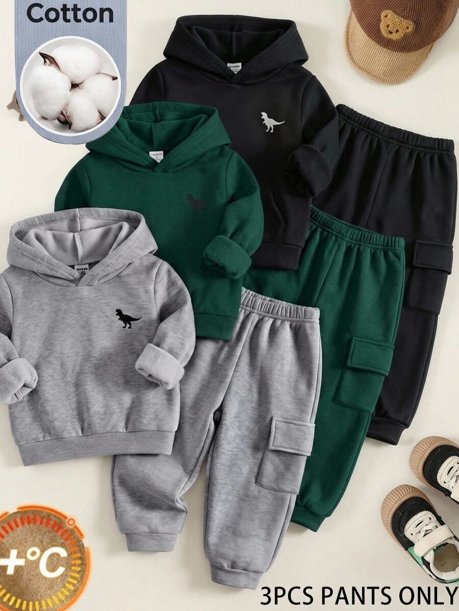 3pcs/Set Baby Boy Autumn/Winter Casual Cute Versatile Solid Color Knitted Long Pants, All-Match Kids Sweatpants Joggers - Multicolor - View 1