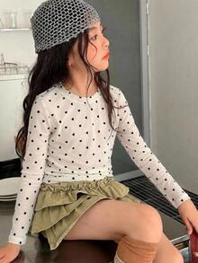 Dazy Kids Tween Girls' Polka Dot Crew Neck T-Shirt - Beige - View 6