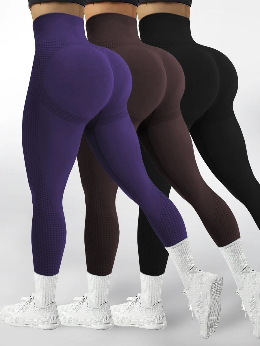 Velisys Velisys Women's Solid Color High Waist Casual Daily Wear Tight Fit Sports Leggings - Multicolor - View 1