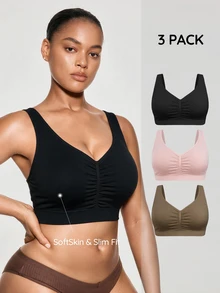 SHAPORA Bra Tanpa Jahitan Ukuran Plus 3pcs/Set untuk Wanita, Terlaris, Modis, Nyaman, Minimalis, Warna Polos, Berkualitas Tinggi, dan Berkinerja Baik - MultiWarna - View 5