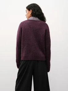Maija Women's Diamond Quilted Drop Shoulder Long Sleeve Single-Breasted Knit Cardigan - Burgundy - View 3