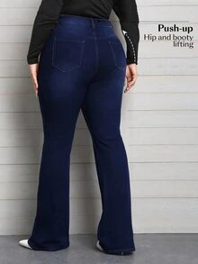 Flexra Festival Plus Size Women's Blue Stretch Sexy Tight Flare Jeans - Dark Wash - View 2