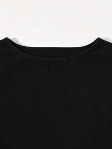 SHEIN 女款蕾絲拼接休閒百搭日常穿著辦公室長袖針織衫 早午餐黑色秋季文藝風 - 黑色 - 查看 7