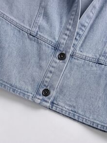 Elenzga Women's Long Sleeve Single-Breasted Casual Denim Shirt - Blue - View 4