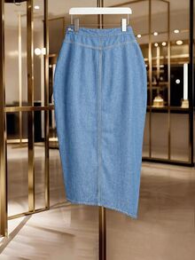 GlowEve CURVE Plus Size Women's Summer Casual Non-Stretch Pleated Denim Skirt - Light Wash - View 2