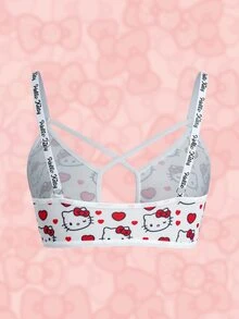 HELLO KITTY AND FRIENDS | SHEIN حمالة صدر نسائية بطباعة كرتونية كاجوال يومية بحمالات رفيعة - ابيض واحمر - مشاهدة 2