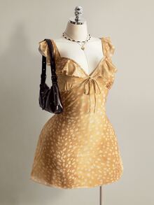 SHEIN ICON Women's Plus Size Deer Print Ruffle Hem Dress - Brown - View 5