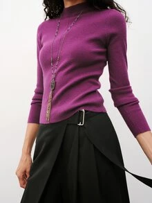 Maija Women's Solid Color Casual Versatile Daily Knit Top ,Going Out Outfits, Work Outfits For Women - Red Violet - View 6