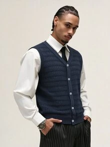 ÉpureWay Men's Single-Breasted Casual Everyday Knit Vest - Blue - View 1