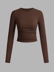 SHEIN EZwear 3件組女款素色圓領長袖休閒T恤 - 彩色 - 查看 3