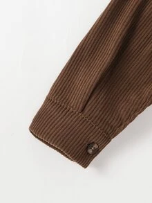 SHEIN 男童時尚休閒連帽外套，附口袋翻蓋裝飾，燈芯絨夾克，適合日常休閒、外出、上學及各種場合，春秋款 - 棕色 - 查看 6