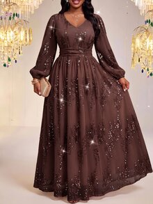 Fleurora Elegant Pink Dress Graduation Cocktail Sequin Ceremony Birthday Wedding Guest Long Party Formal Fall Christmas - Brown - View 7