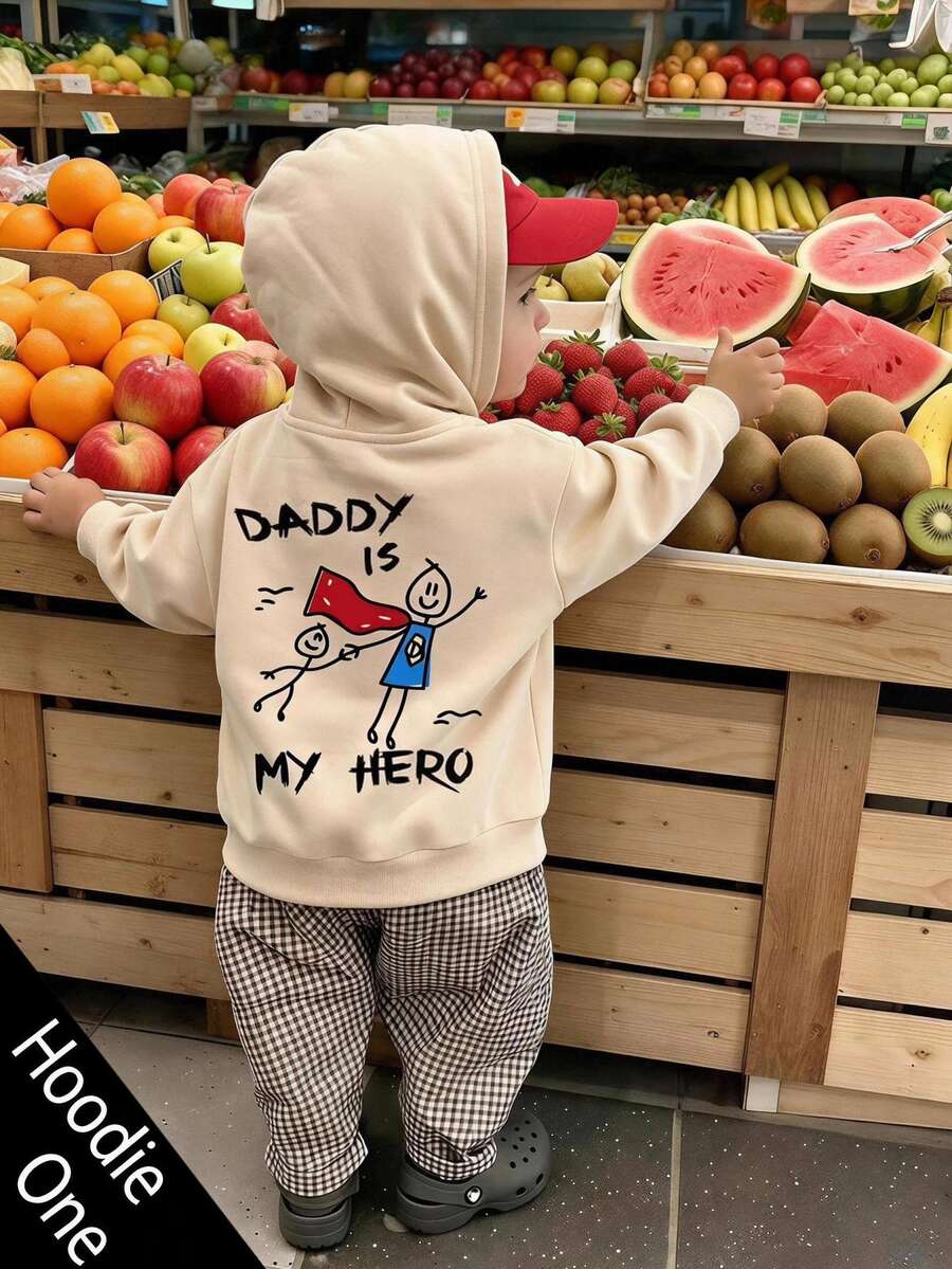 Young Boy Hooded Long Sleeve Sweatshirt With Cartoon Pattern, Thermal Lined And Thickened For Autumn/Winter - Multicolor - View 1