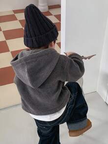 Dazy Kids 幼童男童連帽仿羊羔絨英文刺繡運動衫 - 淺灰色 - 查看 2