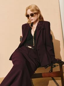 MOTF PREMIUM WOMEN'S 3D FLORAL DECOR LONG SLEEVE JACKET AND PANTS CASUAL DAILY 2 PIECES SET - Burgundy - View 1