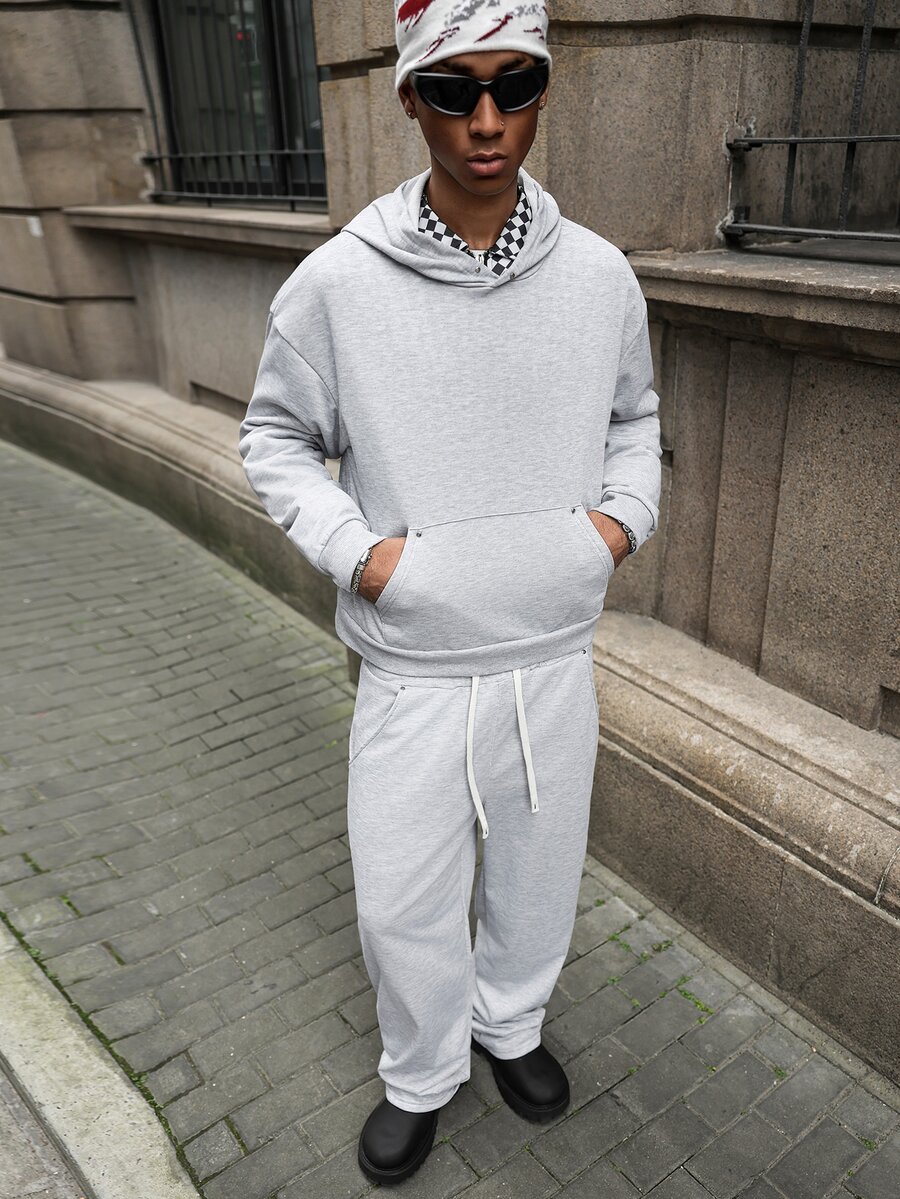 Major Grit Men's Hooded Sweatshirt With Pockets And Drawstring Waist Long Pants Set - Light Grey - View 1