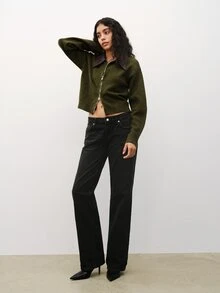 Maija Women's Minimalist Zipper Long Sleeve Knit Cardigan - Army Green - View 2