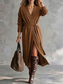 Lumivelle Slouchy Autumn/Winter New Thick Knit Cardigan For Outerwear - Camel - View 4