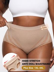 SHEIN 6PCS Women Plus Size Comfy Stretch High Waisted Oblique Striped Seamless Full-Coverage Panties - Multicolor - View 2