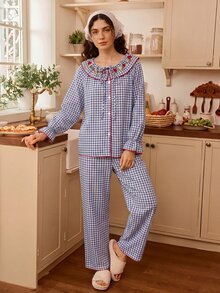 Tulorae French Plaid Women's Pajama Set, Casual Loose Long Sleeve Long Pants Loungewear For Spring And Autumn - Multicolor - View 4