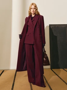 MOTF PREMIUM WOMEN'S AUTUMN/WINTER WOOL STRIPED STRAIGHT LEG SUIT PANTS - Burgundy - View 3
