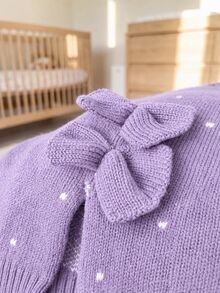 SHEIN Fashionable And Cute Baby Knit Set, Includes Round Neck Back Button Long Sleeve 3D Bow Knit Top And Knit Pants. Soft And Comfortable Material, Suitable For Spring, Autumn And Winter Wear - Mauve Purple - View 8