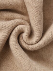 SHEIN LUNE Soft Oatmeal Color Heart Hollow Design Round Neck Versatile Women's Knit Sweater - Khaki - View 8