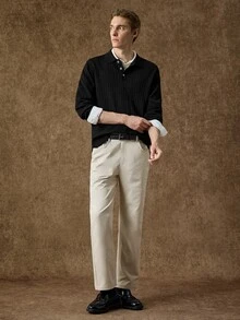 Manfinity CasualKnits Old Money 男士時尚半開襟鈕扣長袖針織衫，秋冬中性風情侶穿搭，最佳節日禮物 - 彩色 - 查看 5