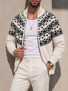 Manfinity Homme Men's Jacquard Zipper Long Sleeve Knit Cardigan - Multicolor - View 5