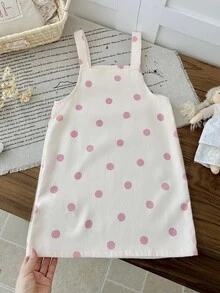 SHEIN فستان كاجوال يومي بنقشة كرتونية منقطة للفتيات الصغيرات - لون مشمشي - مشاهدة 9