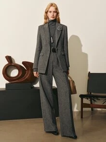 MOTF PREMIUM WOMEN'S WOOL BLEND STRAIGHT LEG COMMUTER SUIT PANTS, AUTUMN/WINTER - Grey - View 3