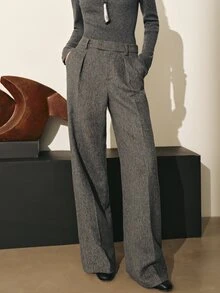 MOTF PREMIUM WOMEN'S WOOL BLEND STRAIGHT LEG COMMUTER SUIT PANTS, AUTUMN/WINTER - Grey - View 4