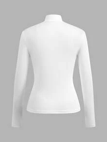 SHEIN EZwear 2件組女款純色立領長袖休閒百搭T恤 - 白色 - 查看 4
