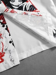 ROMWE MEN Street Life 男士街頭風塗鴉熱銷襯衫 - 白色 - 查看 7