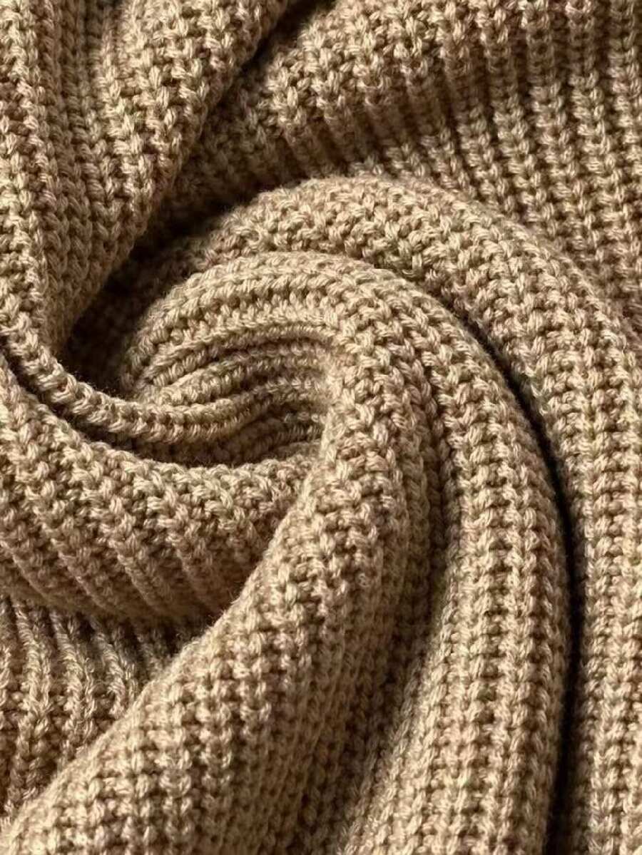 Linhara CURVE Plus Size Vintage Button Ruffle Hem Sweater Dress - Khaki - View 1