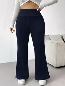 Comfortcana 女款大尺碼保暖刷毛內裡長褲 冬季保暖休閒寬鬆長褲 秋季 - 藏蓝色 - 查看 4