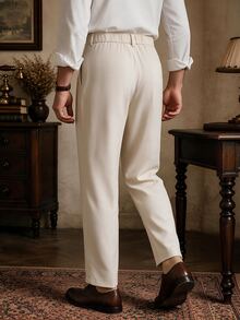 Manfinity Mode Men's Solid Color Pleated Pocket Casual Business Suit Pants - Beige - View 2