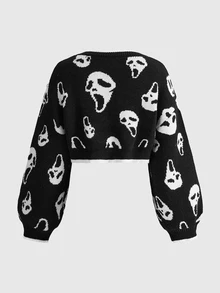 ROMWE Grunge Punk 2pcs/Set Women Leopard Print Bow Decor Sweater - Black and White - View 5