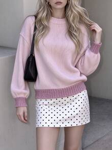 TaskSense Women's Casual Pink Long Sleeve Crew Neck Pullover Sweater Autumn - Pink - View 1
