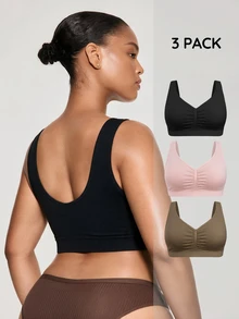 SHAPORA Bra Tanpa Jahitan Ukuran Plus 3pcs/Set untuk Wanita, Terlaris, Modis, Nyaman, Minimalis, Warna Polos, Berkualitas Tinggi, dan Berkinerja Baik - MultiWarna - View 2