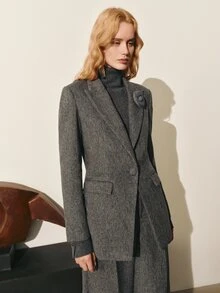 MOTF PREMIUM WOMEN'S WOOL BLEND FITTED BLAZER JACKET, AUTUMN/WINTER COMMUTER STYLE - Grey - View 6