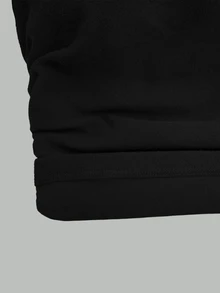 SHEIN PETITE Minimalist Solid Color Wide Strap Ruched Casual Top, Built-In Bra, Comfortable Dralon Fabric, Autumn/Winter Outfit, Daily Office Wear - Black - View 3