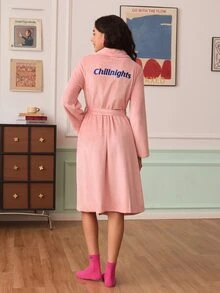 Chillnights Women's Letter Print Long Sleeve Casual Comfortable Pajamas - Dusty Pink - View 1
