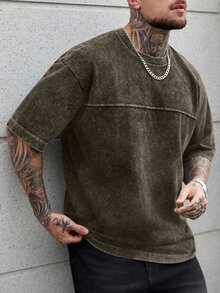 SLATEMANN 男士大尺碼圓領短袖休閒百搭T恤 - 棕色 - 查看 4