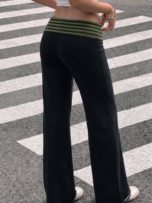 Attitoon 女款休閒拼接對比色百搭日常長褲，適合春秋穿著 - 彩色 - 查看 2