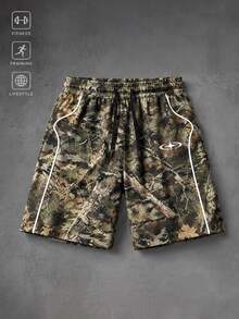 Gym Rark Men's Branch Print Drawstring Waist Casual Sports Shorts - Black - View 1