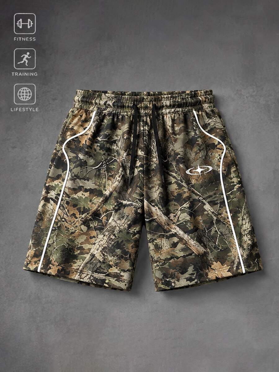 Gym Rark Men's Branch Print Drawstring Waist Casual Sports Shorts - Black - View 1
